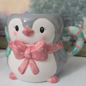 Little Village Penguin Mug with Pink Bow, NWT